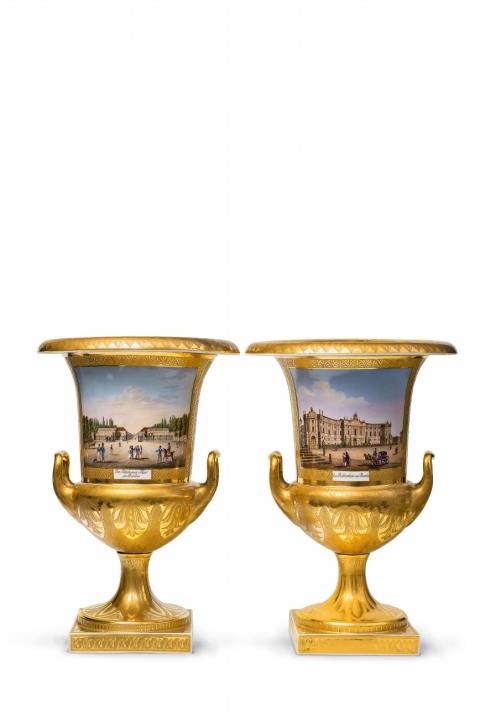 Johann Eusebius Anton Forst - A pair of signed Berlin KPM porcelain vases with views of Berlin