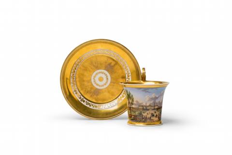  Vienna, Imperial Manufactory - A Vienna porcelain cup and saucer with a view of Schönbrunn Castle