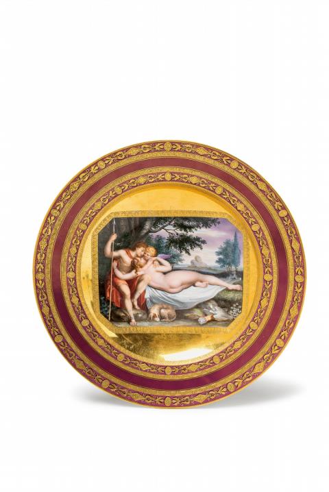 A Vienna porcelain plate with Venus and Adonis