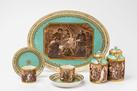 A Vienna porcelain déjeuner with classical scenes in sepia camaieu