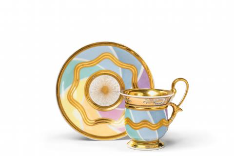  Vienna, Imperial Manufactory - A Vienna porcelain cup and saucer with striped decor
