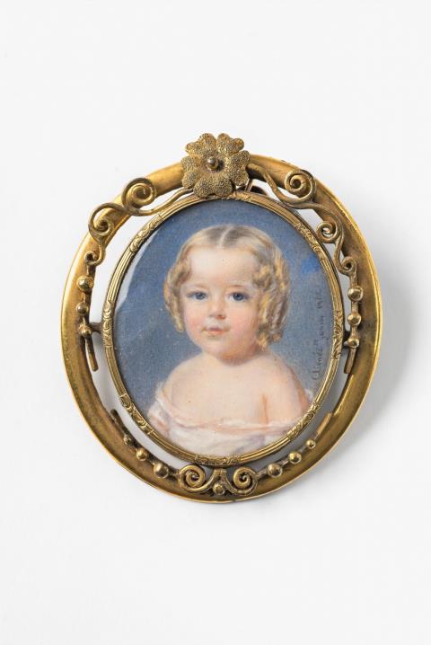 Aimée Jovin - A brooch with a portrait miniature of a baby