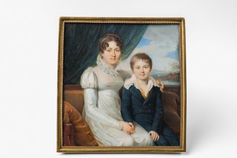 Etienne-Charles Leguay (Le Guay) - A portrait miniature of an Empire lady with her son