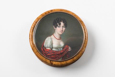 Gaetano Pecheux - A circular burrwood box with a portrait miniature