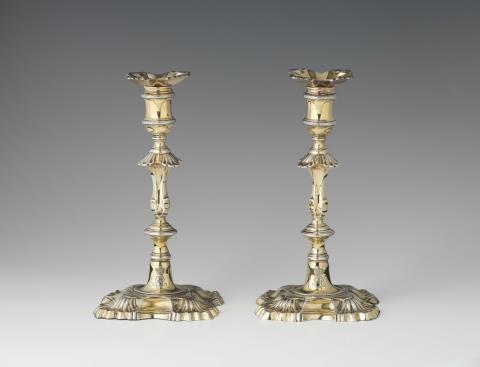 Ebenezer Coker - A pair of London silver gilt royal candlesticks for King George III