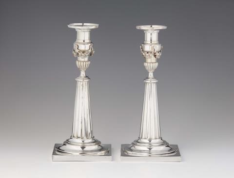 Johann Rudolf Haller - A pair of Neoclassical Augsburg silver candlesticks
