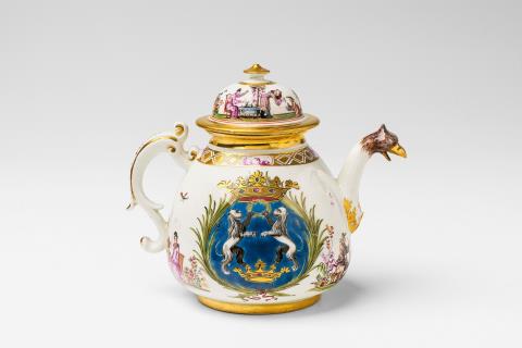 A Meissen porcelain teapot with rare heraldic decor