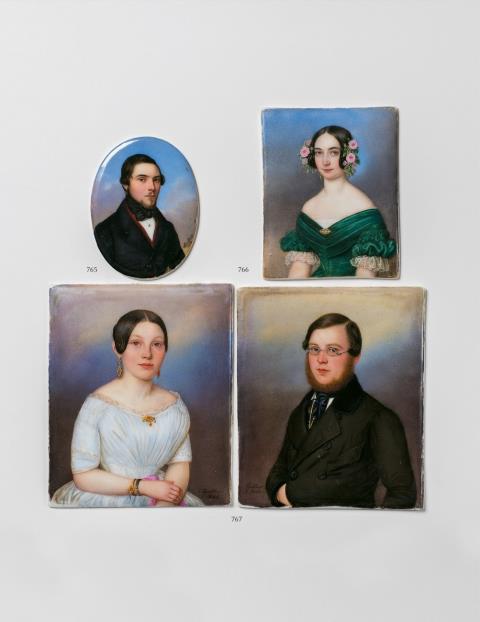 Jakob Spelter - Two painted porcelain plaques with portraits, possibly of a brother and sister