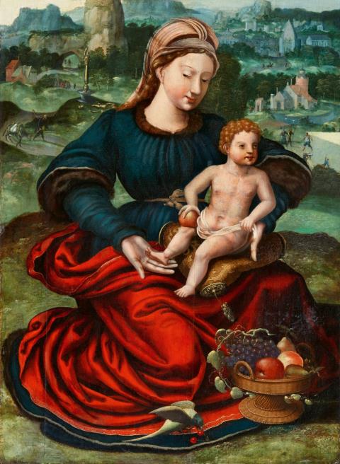 Flämischer Meister um 1530 - Maria mit Kind in Landschaft