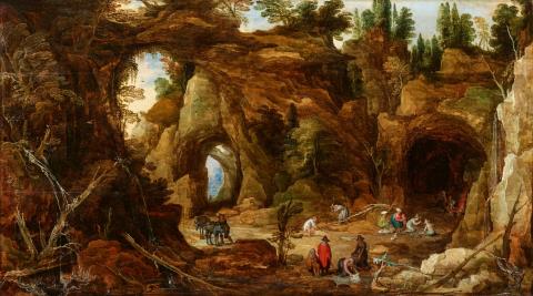 Jan Brueghel the Elder - Rocky Landscape with Figures by a Cave