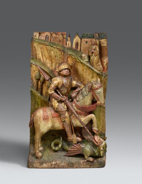 Unidentified artist - A carved wood relief of Saint George, probably Central German, second half 15th century
