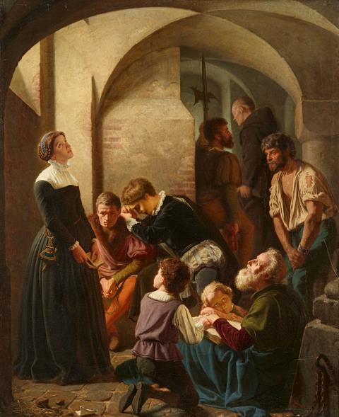 Eduard Hübner - The Hugenot Marguerite Le Riche Consoling her Fellow Prisoners