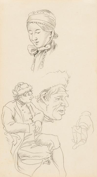 Wilhelm Busch - Skizze mit vier Figurenstudien
