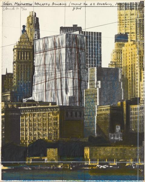 Christo - Lower Manhattan Wrapped Building, Project for 2 Broadway, New York