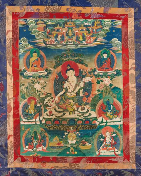 A Tibetan thangka of Simhanada Avalokiteshvara. Early 20th century