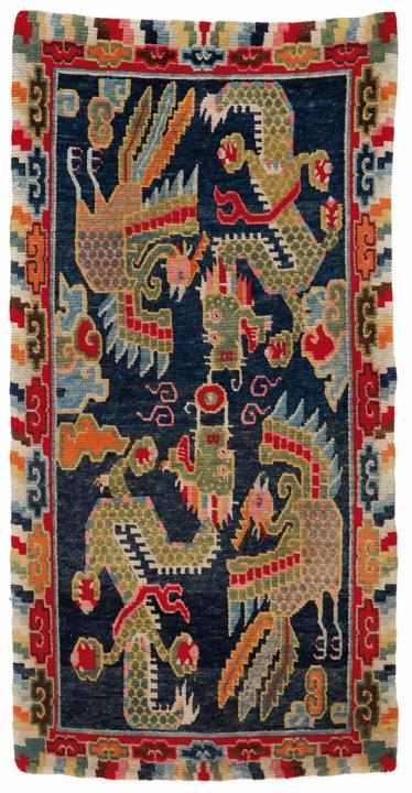 A Tibetan wool carpet (khaden). Early 20th century
