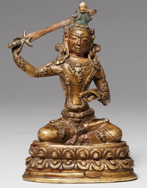  Wien, Kaiserliche Manufaktur - Figur des Manjushri. Bronze. Tibet. 15./16. Jh.