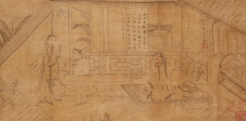 Gonglin Li - Scenes from the life of the poet Tao Yuanming. Horizontal scroll. Ink on silk. Inscription, titled: Tao Jingjie xiang, sealed Wang shi Songzhuang, a further seal and a collector...