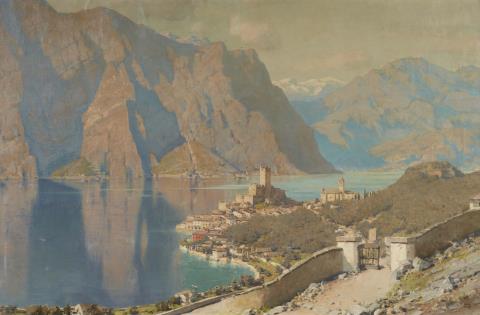 Erich Kips - A View of Malcesine on Lake Garda with Castle Scaliger