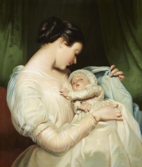 James Sant - Elizabeth Sant, Wife of the Artist, with their Daughter Mary Edith