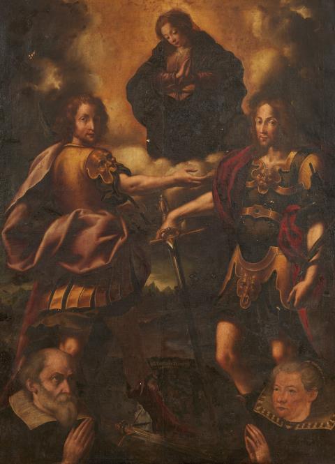  Lombardischer Meister - Maria mit den Schutzheiligen der Stadt Brescia, den hl. Faustino und Giovita sowie zwei Stiftern