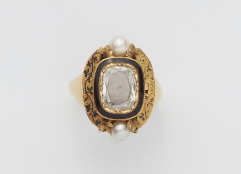 Falko Marx - An 18k gold ring with a hairwork miniature