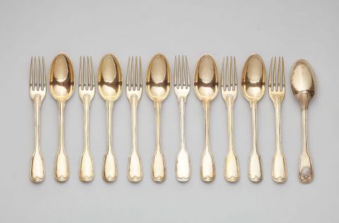 Abraham IV Warnberger - A set of Augsburg silver gilt cutlery made for the House of Shakhovskoy