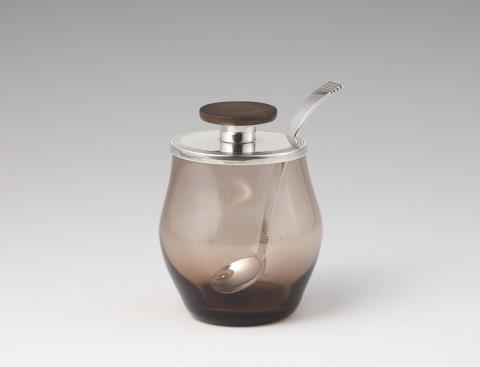 Frantz Hingelberg - An Aarhus silver mounted preserve jar with a spoon