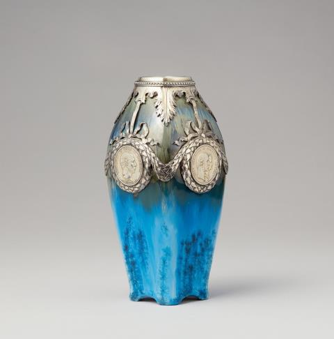  Royal Porcelain Manufacture Copenhagen - A small silver mounted Royal Copenhagen vase