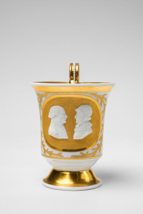 Leonhard Posch - A Berlin KPM porcelain cup with relief portraits of Friedrich Philipp Rosenstiel and his wife
