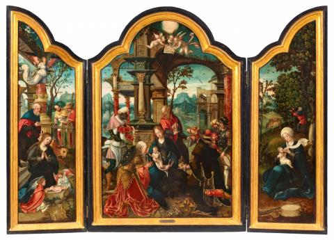 Jan van Dornicke - Triptychon mit der Anbetung der Könige der Anbetung der Hirten und der Rast auf der Flucht nach Ägypten