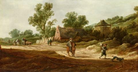Pieter de Neyn - Landschaft mit Bauernkate und Wanderern