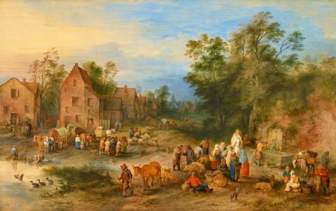 Theobald Michau - Village Landscape with Figures and a Well