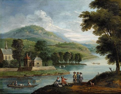 Jan Frans van Bredael - Landschaft mit See und Staffage