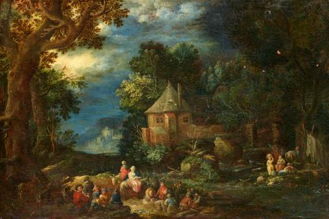 Johann Jacob Hartmann - Evening Landscape with Peasants at Rest