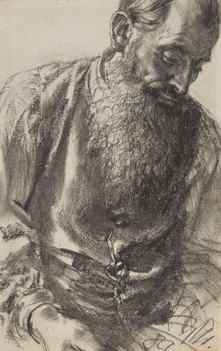 Adolph von Menzel - Brustbild eines Mannes mit Bart