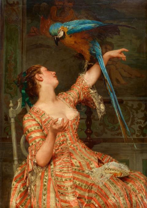 Louis Émile Villa - Lady with a Parrot