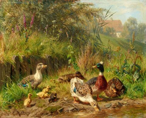 Carl Jutz the Elder - Ducks by a Pond