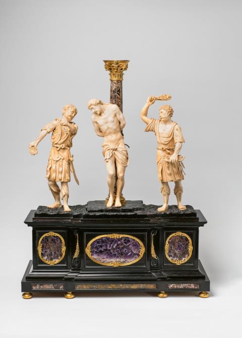 François Duquesnoy - A 17th century Italian carved ivory depiction of the Flagellation, copy after Alessandro Algardi or François Duquesnoy