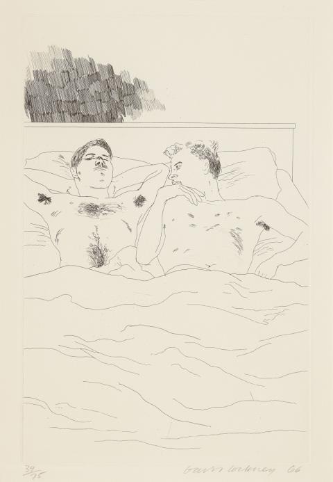 David Hockney - In The Dull Village (from: Illustrations for Fourteen Poems from C.P. Cavafy 1966-67)