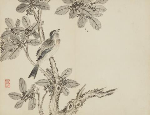 Tingxi Jiang - A folding album with depictions of birds and flowers on twelve leaves. Ink and colour on paper. Inscription, dated cyclically gengyin (1710), signed Nanshao di Jiang Tingxi and ...