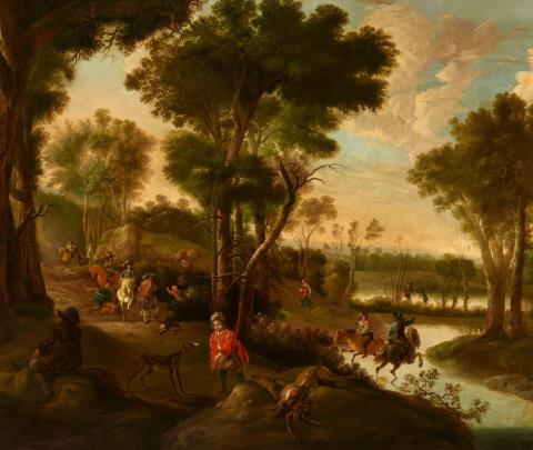 Jan Hackaert - Hunting Party in a Wooded Landscape
