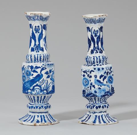 Gerhard Wolbeer - Two Berlin faience flasks with bird motifs