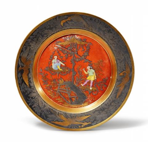 Jean-Baptiste Pillement - A rare Berlin KPM porcelain plate from a service with chinoiserie decor