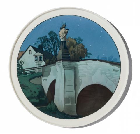 Franz Türcke - A Berlin KPM porcelain platter painted with a view of St Nepomuk's Bridge