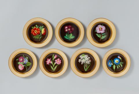Seven Vienna porcelain dessert plates with botanical motifs
