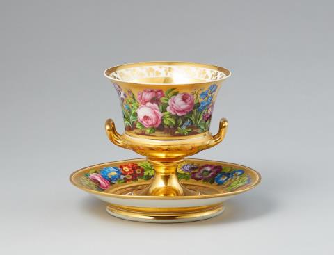  Vienna, Imperial Manufactory - A Vienna porcelain vase and stand with fleurs en terrasse