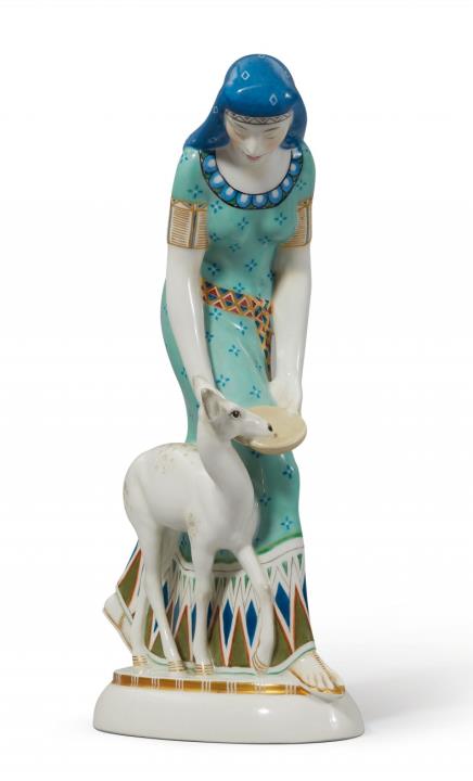 Adolph Amberg - A Berlin KPM porcelain figure of an Egyptian lady with a deer