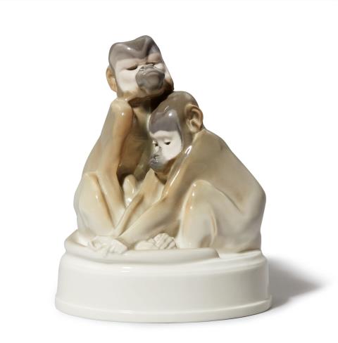 Anton Puchegger - A Berlin KPM porcelain model of monkeys