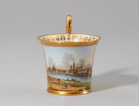  Vienna, Imperial Manufactory directed by Matthias Niedermayer - A Vienna porcelain cup and saucer with a view of Dresden